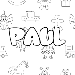 Coloring page first name PAUL - Toys background