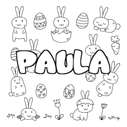 Coloring page first name PAULA - Easter background