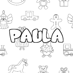 Coloring page first name PAULA - Toys background