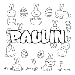 Coloring page first name PAULIN - Easter background
