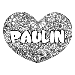Coloring page first name PAULIN - Heart mandala background