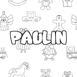 Coloring page first name PAULIN - Toys background