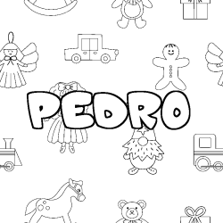 Coloring page first name PEDRO - Toys background