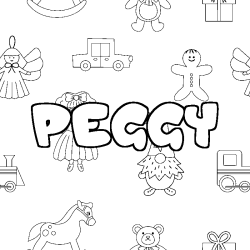 Coloring page first name PEGGY - Toys background