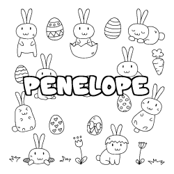 Coloring page first name PENELOPE - Easter background