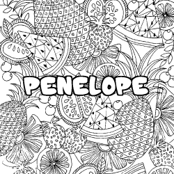 Coloring page first name PENELOPE - Fruits mandala background