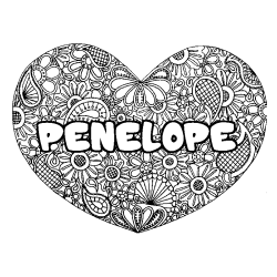 Coloring page first name PENELOPE - Heart mandala background