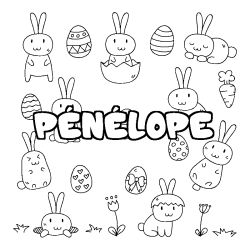 Coloring page first name PÉNÉLOPE - Easter background