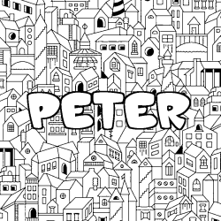 Coloring page first name PETER - City background