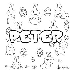 Coloring page first name PETER - Easter background