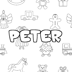 Coloring page first name PETER - Toys background