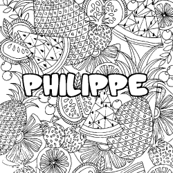 Coloring page first name PHILIPPE - Fruits mandala background