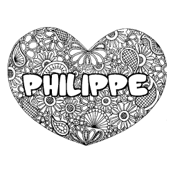Coloring page first name PHILIPPE - Heart mandala background