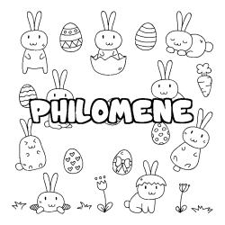 Coloring page first name PHILOMENE - Easter background