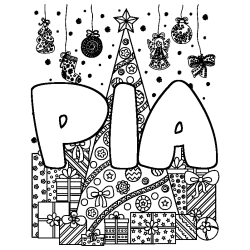 Coloring page first name PIA - Christmas tree and presents background