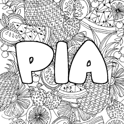 Coloring page first name PIA - Fruits mandala background