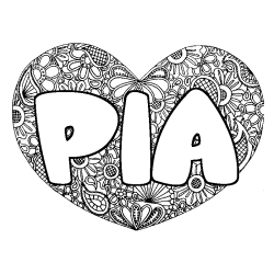 Coloring page first name PIA - Heart mandala background