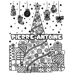 Coloring page first name PIERRE-ANTOINE - Christmas tree and presents background