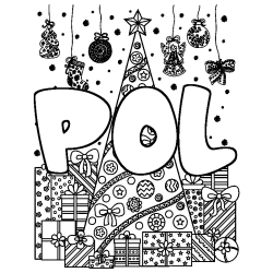 Coloring page first name POL - Christmas tree and presents background