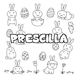 Coloring page first name PRESCILLA - Easter background