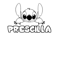 Coloring page first name PRESCILLA - Stitch background