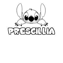 Coloring page first name PRESCILLIA - Stitch background
