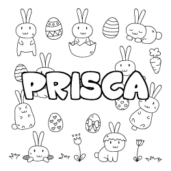 Coloring page first name PRISCA - Easter background