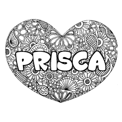 Coloring page first name PRISCA - Heart mandala background