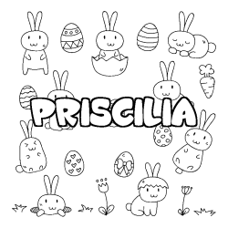 Coloring page first name PRISCILIA - Easter background