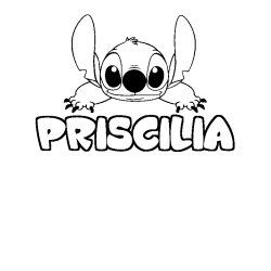 Coloring page first name PRISCILIA - Stitch background