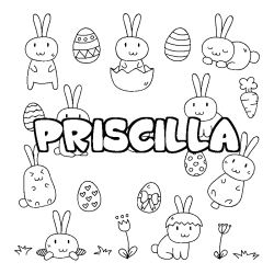 Coloring page first name PRISCILLA - Easter background
