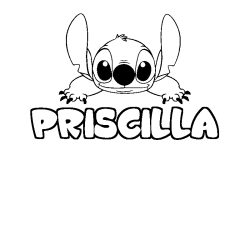 Coloring page first name PRISCILLA - Stitch background