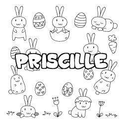 Coloring page first name PRISCILLE - Easter background