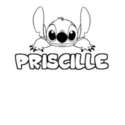 Coloring page first name PRISCILLE - Stitch background