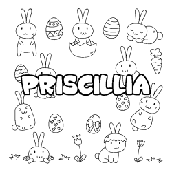 Coloring page first name PRISCILLIA - Easter background