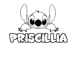 Coloring page first name PRISCILLIA - Stitch background