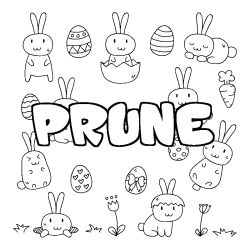 Coloring page first name PRUNE - Easter background