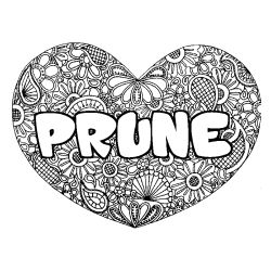 Coloring page first name PRUNE - Heart mandala background