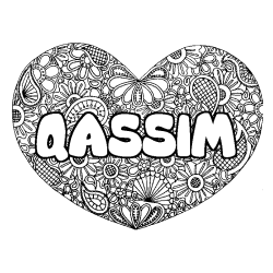 Coloring page first name QASSIM - Heart mandala background