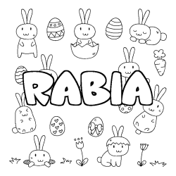 Coloring page first name RABIA - Easter background