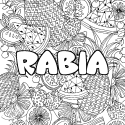 Coloring page first name RABIA - Fruits mandala background