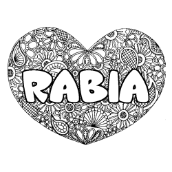 Coloring page first name RABIA - Heart mandala background