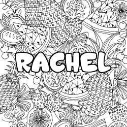 Coloring page first name RACHEL - Fruits mandala background