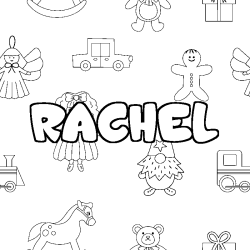 Coloring page first name RACHEL - Toys background