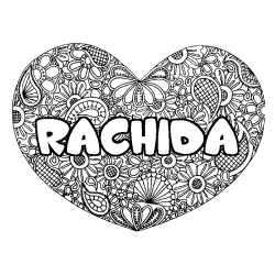 Coloring page first name RACHIDA - Heart mandala background