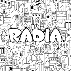 Coloring page first name RADIA - City background