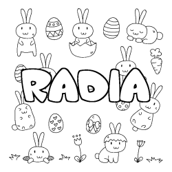Coloring page first name RADIA - Easter background