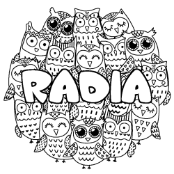 Coloring page first name RADIA - Owls background