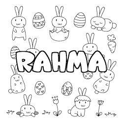 Coloring page first name RAHMA - Easter background