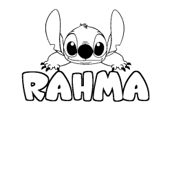 Coloring page first name RAHMA - Stitch background